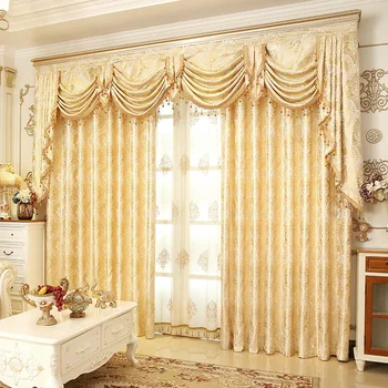 

European Style Curtains for Living Dining Room Bedroom Luxury Golden Curtains Valance Curtains Finished Product Customization