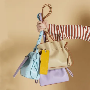 

South Korea's ABONNE bucket bag niche design 20 new ins playful girly soft leather one-shoulder messenger bag