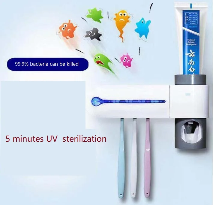 

2 in 1 UV Light Toothbrush Sterilizer Automatic Toothpaste Squeezers Dispenser Home Toothbrush Holder