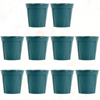 

10PCS Thickened Plastic Flower Pots Round Rose Green Dill Planter for Home Office or Garden Decoration (Green)