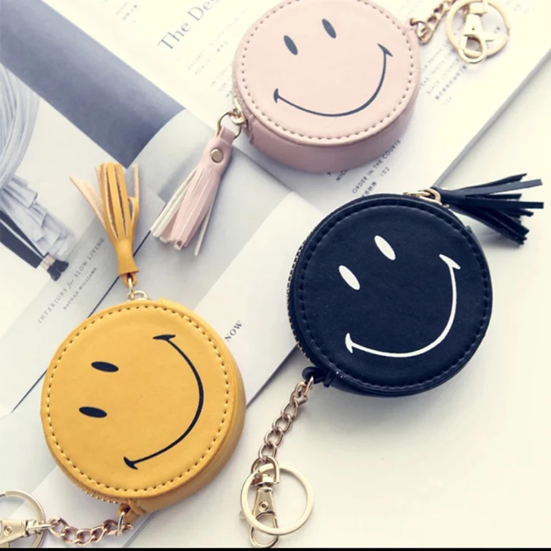 

2019 Korean Cute Smile Face Wallet Keychain Female Mini Coin Bag Lovely Cartoon Emoji Zipper Key Bag Gift Pendant Bag Accessory