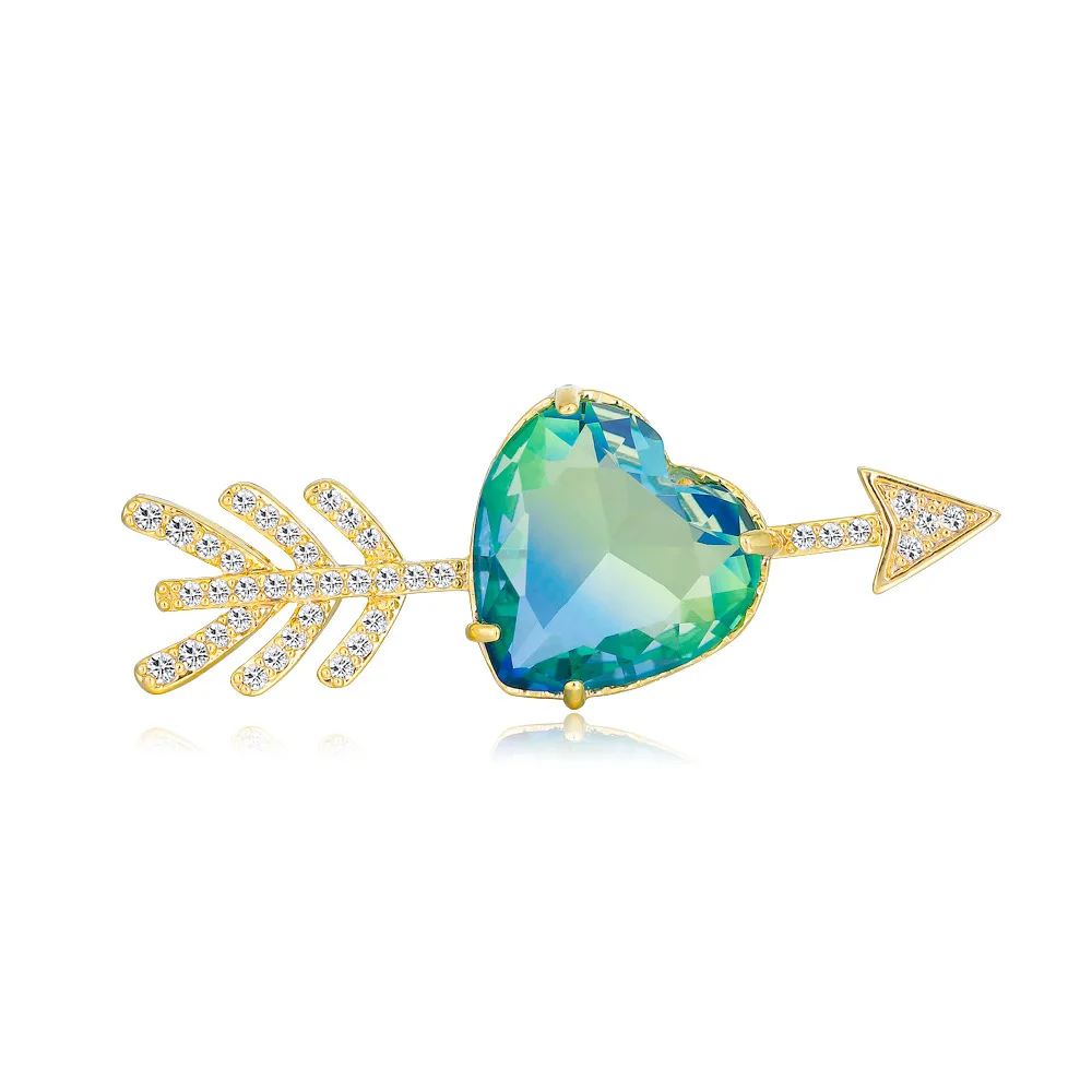 Creative Jewelry An Arrow Love Heart Brooches Pins Coat Badge Lapel Pin Fashion Luxury Crystal Brooch for Women Christmas Gifts