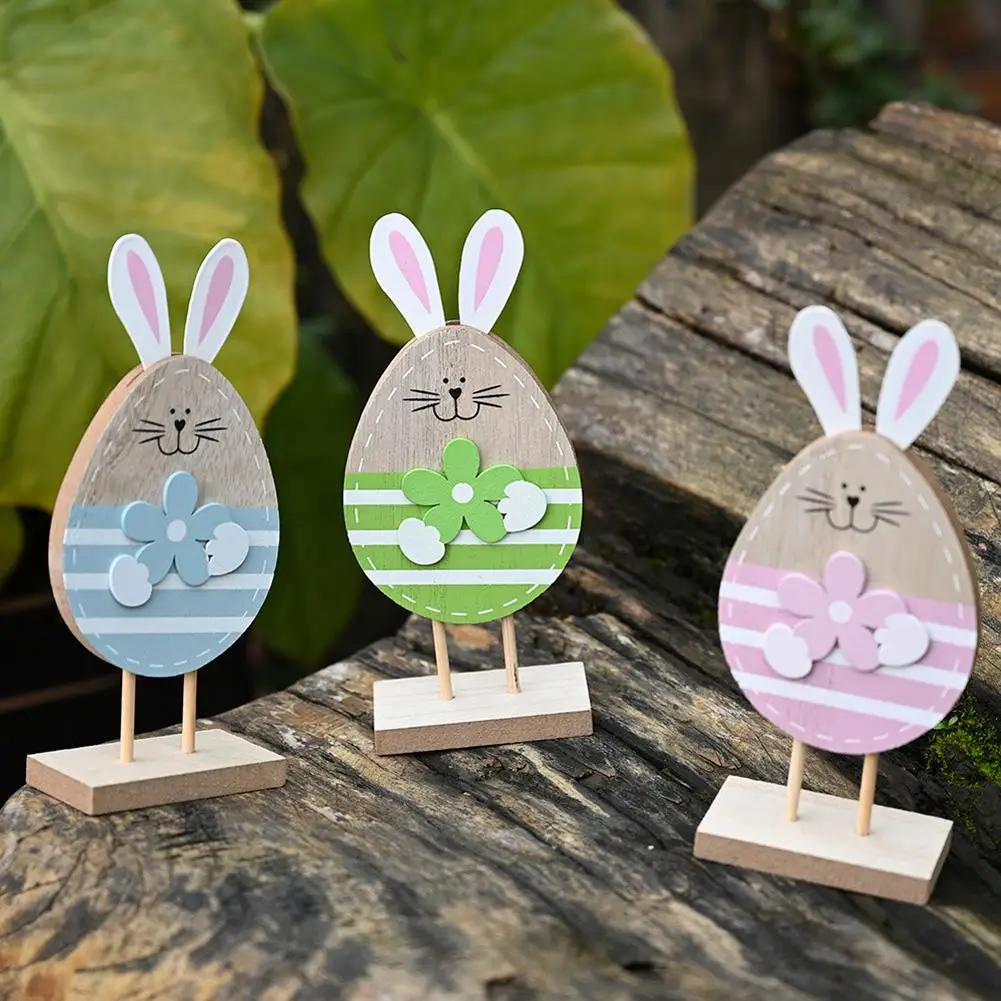 

17 X7cm Wooden Egg Shape Bunny Easter Decoration for Home Party Tabletop Ornament Home Party Decor
