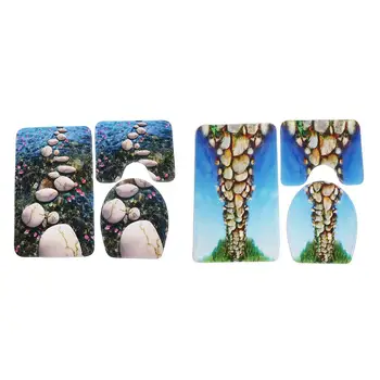 

3pcs Bathroom Mat Set HD Printing Pebble Toilet Carpet Mats Bath Mat Anti Slip Bathroom Rug and Toilet Mat Bathroom Products