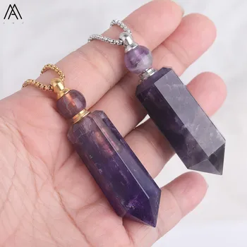 

Natural Amethysts Quartz Hexagon Perfume Bottle Pendant Necklace,Gold Silvery Quartz Crystal Perfume Bottle Jewelry DSS-183AMCB