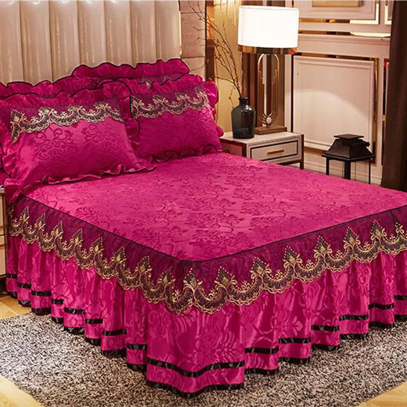 Розовая бархатная покрывало для кровати, 3 шт. покрывала с кружевной окантовкой, покрывало для матраса, разноцветный Европейский стиль - Цвет: Color 3