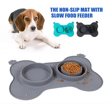 

The Antiskid Pet Mat with Slow Food Feeder and Water Bowl Improves Digestion for Small Medium Large Dogs Cats