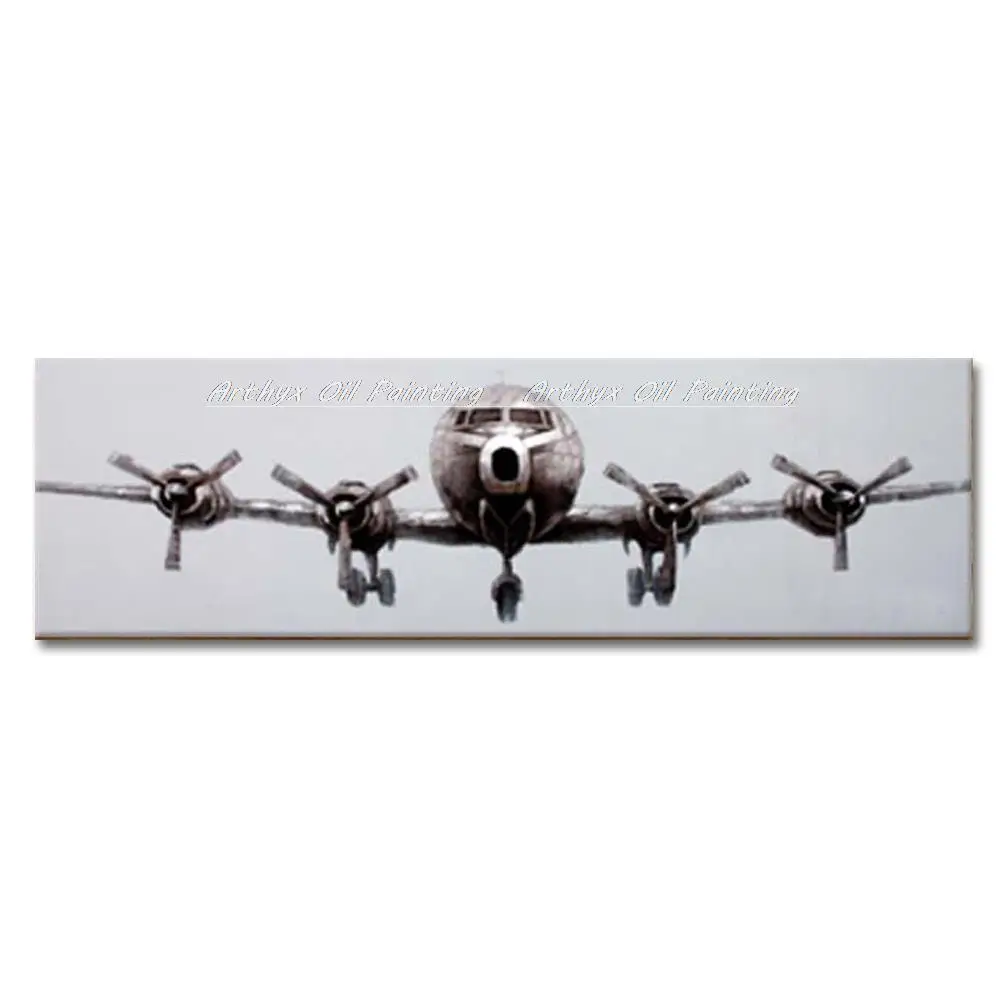 

Arthyx,Handpainted Gray Plane Landing,Modern Still Life Oil Paintings On Canvas,Wall Art,Picture For Living Room,Home Decoration