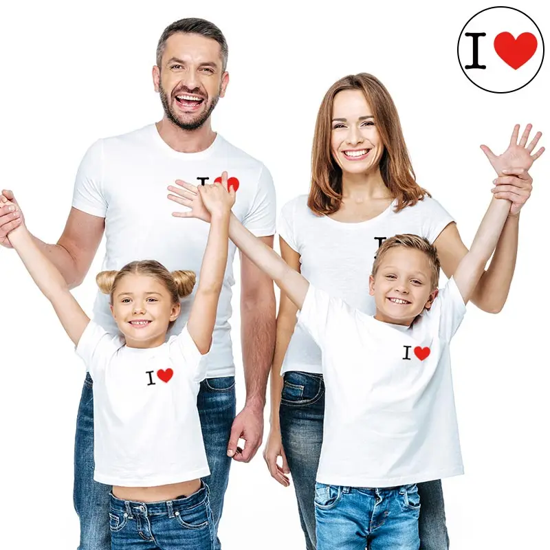 

love heart letter tshirt family look daddy mom baby girl boy clothes cotton kids mommy and me outfits children set summer mum