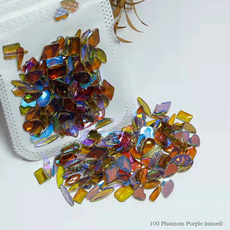 100pcs Ice Aurora Nail Gems Mix Shaped 3D Glitter Crystal AB Rhinestone  Flatback Stones for Acrylic Tips Decoration - AliExpress