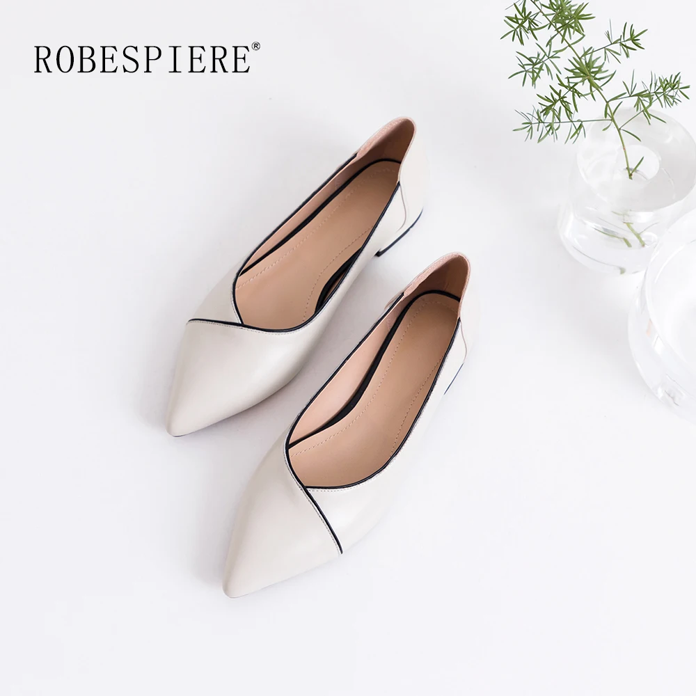 

ROBESPIERE New Spring Autumn Shallow Flats Soft Cow Leather Pointed Toe Loafers Party Women Shoes Wedding Office Shoes Woman A22
