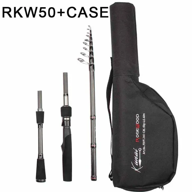 RKW50 - Case RoseWood High Performance Telescopic Rod 2.4m 3 Sections Carbon Fiber Portable C.W. 24g 50g Travel Rod With Bag For Fishing - Цвет: RKW50 - Case