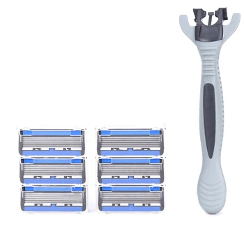 

1set 12pcs Blades+1pc Razor Holder Stainless Steel Six-layer Blade Razor Head Male Face Cleansing Care Tool