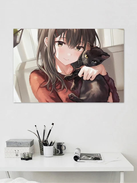 Poster Menina de Gato de Anime Bonita