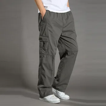 Men's Casual Trousers Cotton Overalls Elastic Waist Full Len Multi-Pocket Plus Fertilizer Men's Clothing Big Size Cargo Pants 1