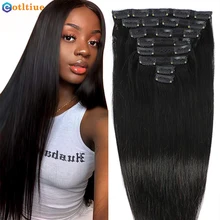 Eotli-extensão de cabelo brasileiro remy com prendedor, cabelo liso, cor natural, cabeça inteira, 120g, para mulheres negras