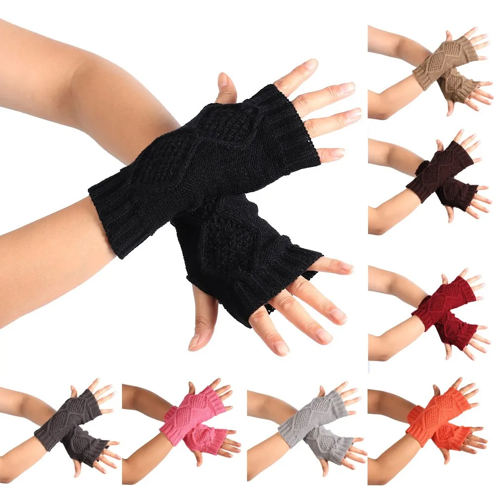 Fashion Knitted Arm Fingerless Winter Gloves Soft Warm Mitten Handschoenen Guantes Mujer Solid Winter Gloves Women Gants Femme