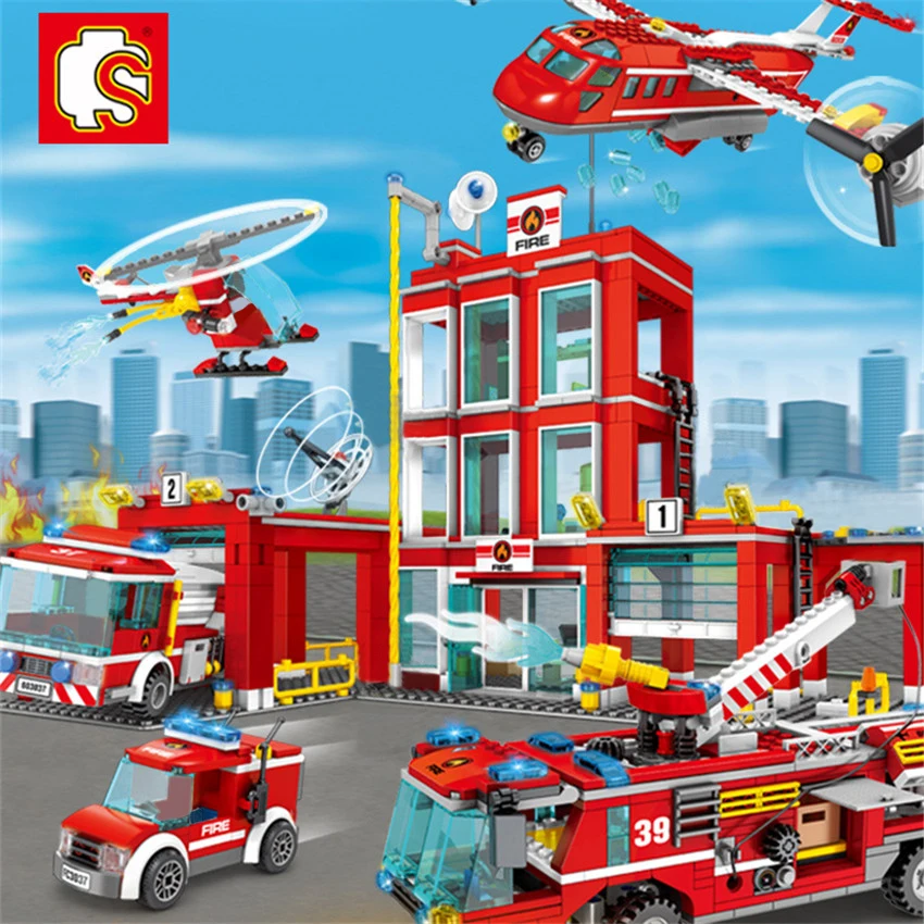 

Sembo Block General Fire Department Legoingly City Fire Station Car Plane Boat Building Blocks Bricks Kits Bricks DIY Kids Toys