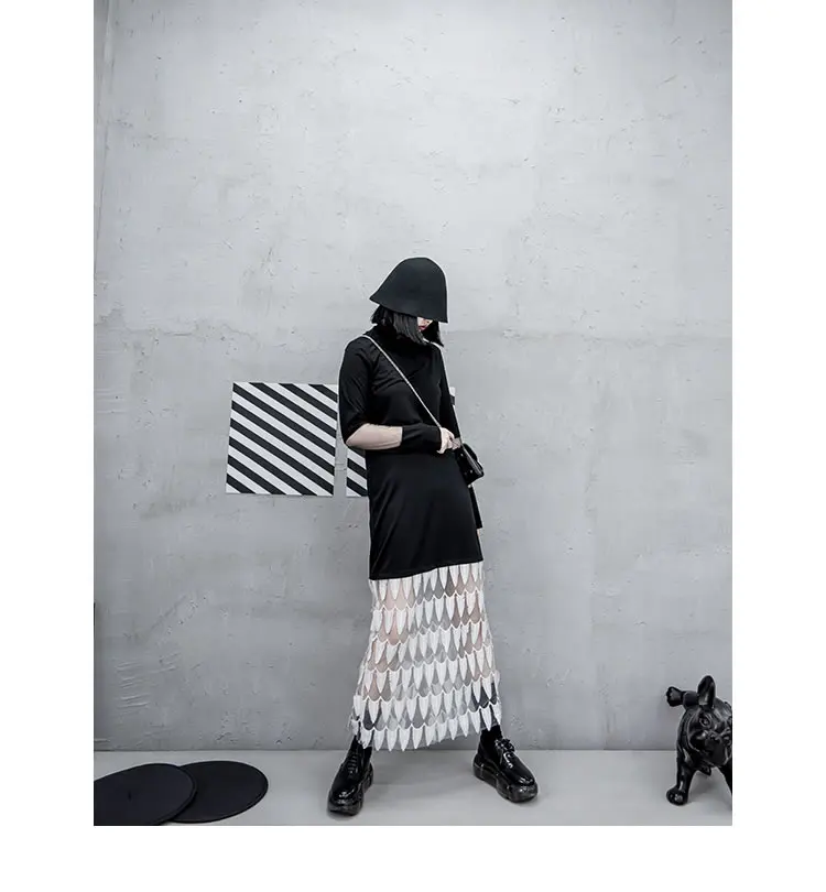 HG шифон сшивание перо кружева юбки для женщин s Harajuku юбка Slim Fit перспектива мода осень женская одежда Новинка XJ1947