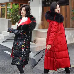Модный принт 2019, зимняя женская куртка, двусторонняя, для ношения, пуховик, хлопковое пальто, женское, толстое, с капюшоном, с разноцветным