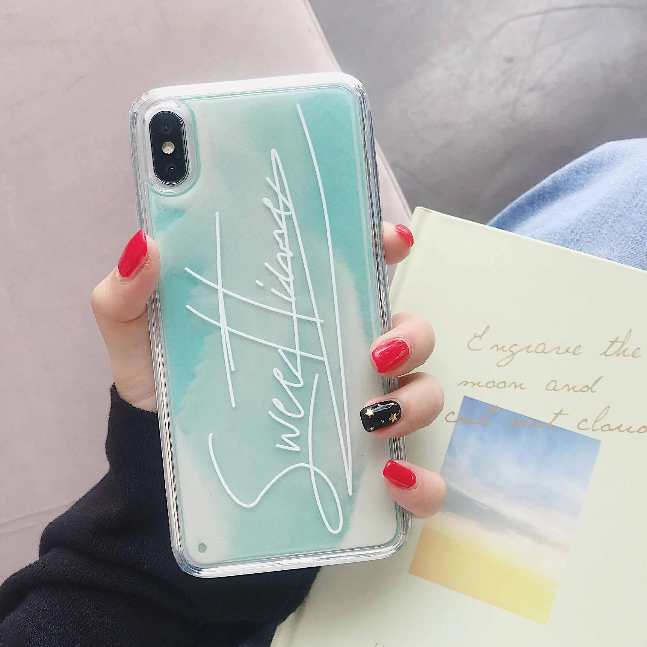 Небесно-голубой GlamPhoneCase флуоресцентный жидкий зыбучий песок чехол для iPhone X XS Max XR/чехол для iPhone 7 8 6 6s Plus чехол - Цвет: Небесно-голубой