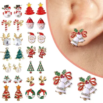 

Fashion Cartoon Christmas Earrings Snowman Elk Christmas Tree Bell Cane Diamond Stud Earring New Year Gifts Pendientes Mujer