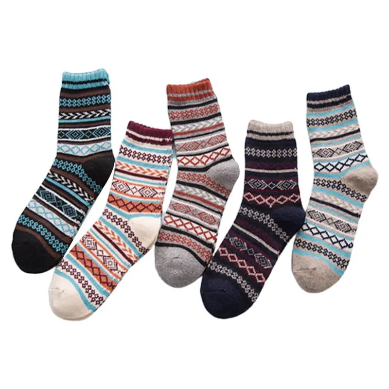 5 пар, мужские винтажные вязаные носки из искусственной шерсти, теплые носки с цветными полосками - Цвет: 3