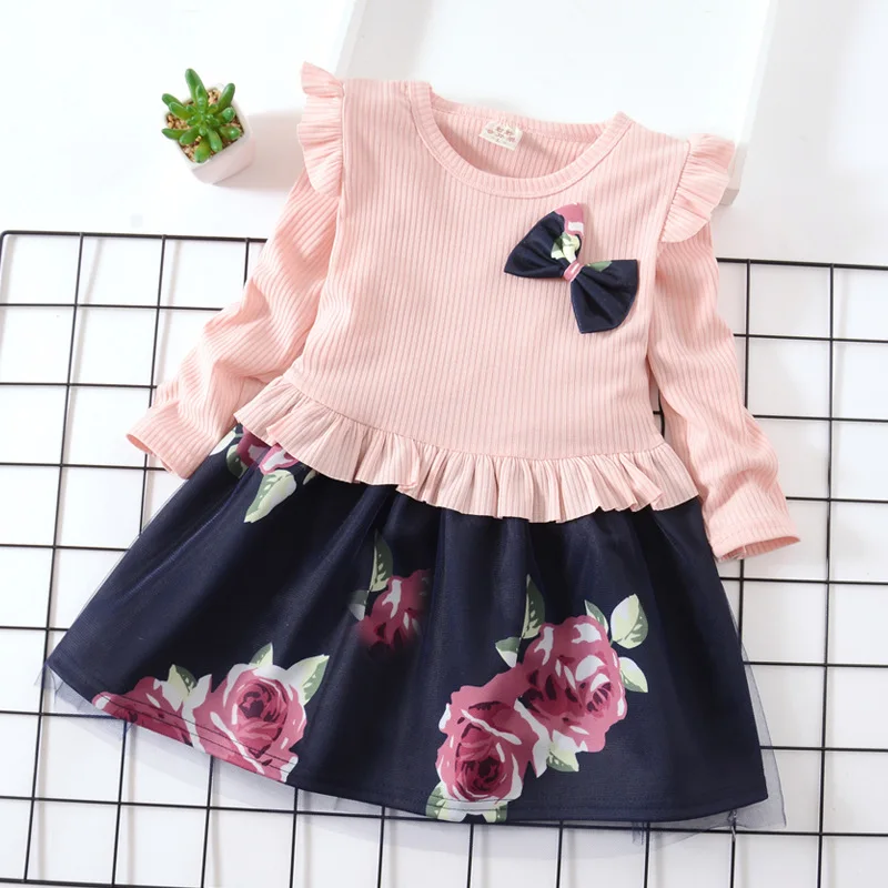 

CYSINCOS Children Autumn Knitting Dress New Flower Tulle Princess Dresses Baby Girl Ruffles Bow Gown Kids Party Wedding Clothes