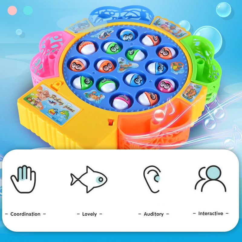 New Kids Fishing Toys Electric Rotating Fishing Play Game Musical Fish Plate Set Magnetic Outdoor Sports Toys for Children Gifts 5