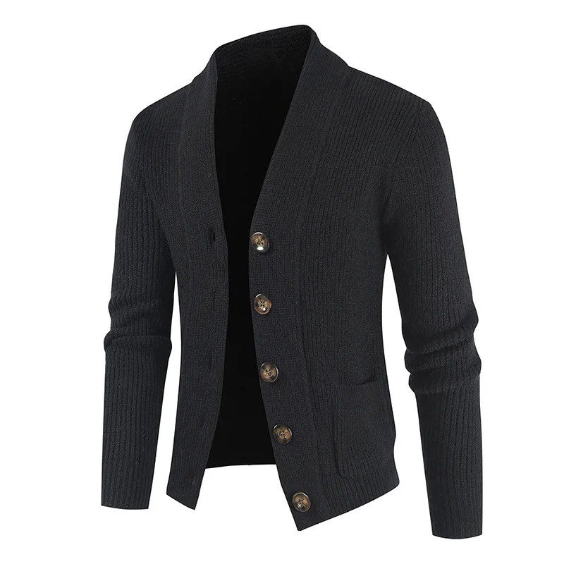Khaki Cardigan Men Cotton Sweater Long Sleeve Mens V-Neck Sweaters Loose Solid Button Tops Fit Knitting Casual Style Clothing 4