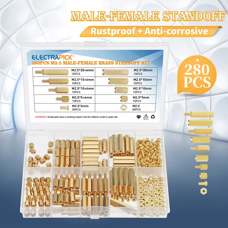 

280Pcs M2.5 Hex Nut Assortment Kit Head Brass Spacing Double-pass Screw Threaded Pillar PCB Computer Motherboard StandOff Spacer