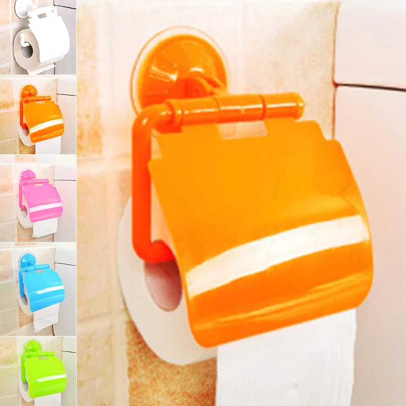 Plastic Wall Mount Plastic Suction Cup Bathroom Toilet Roll Paper Holder&Cover