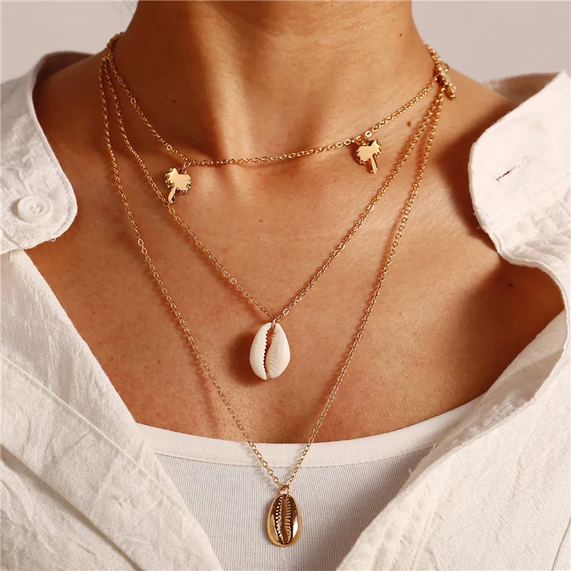 

Ahmed Beach style Tree Natural Shell Necklace Fashion Multilayered Chain Necklace Collar Jewelry collares de moda 2019