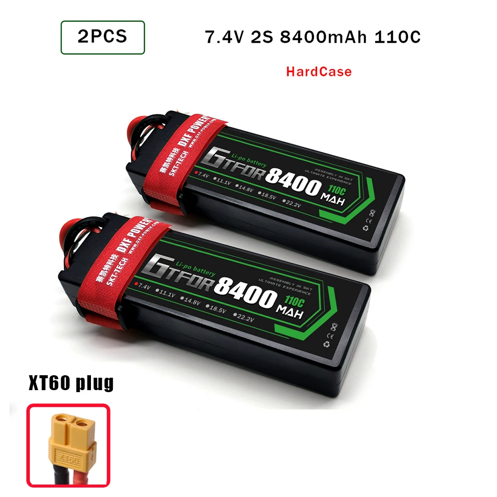 1PCS8400hardxt60 GTFDR 7,4 V 8400mAh 2S2P 110C 59.2WH Lipo аккумулятор Перезаряжаемый для RC HPI HSP 1/8 1/10 багги RC автомобиль осевой Scx10 - Цвет: 1PCS8400hardxt60