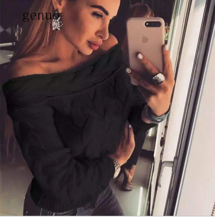 Genuo New 2020 Women Sexy Off Shoulder Sweaters Autumn Winter Knitted Sweater Long Sleeve Slash Neck Pullovers Genuo New 2020 Women Sexy Off Shoulder Sweaters Autumn Winter Knitted Sweater Long Sleeve Slash Neck Pullovers