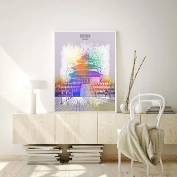 

China rainbow landmarks watercolor Landscape poster Canvas Art Print Wall Pictures for Living Room No Frame
