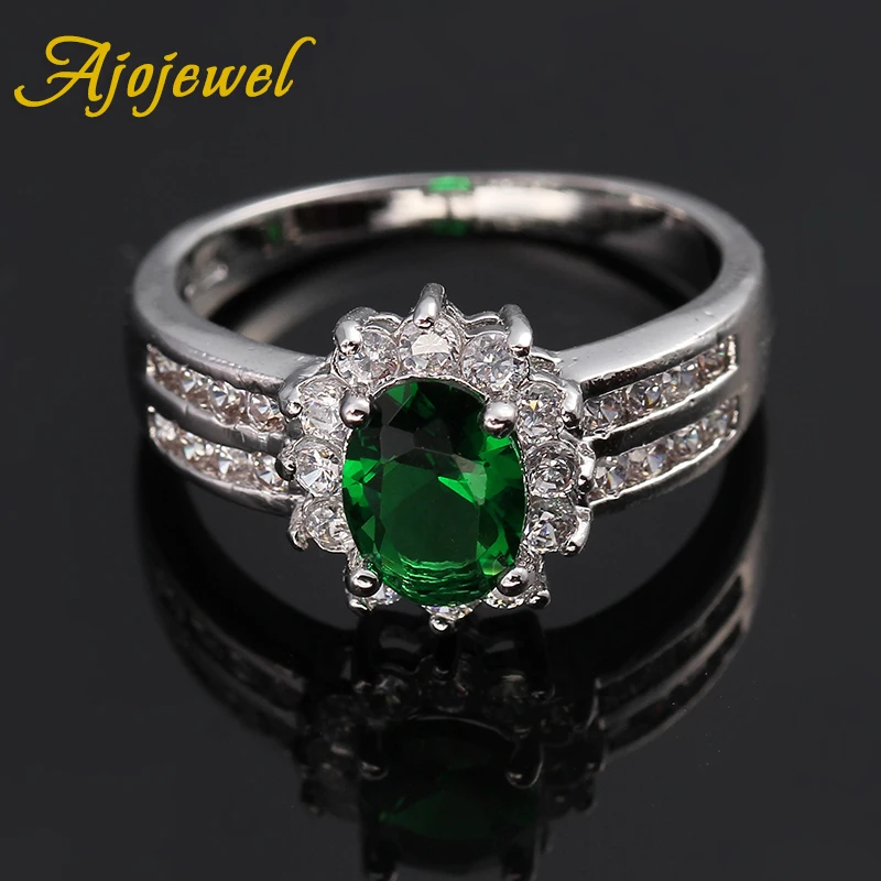 Ajojewel серебряное зеленое коктейльное кольцо с цирконием обручальные кольца для женщин Размер 8 Bague Bijoux