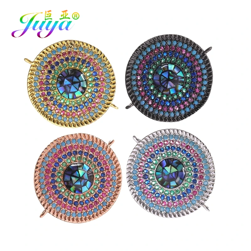 

Juya DIY Multicolor Rainbow Greek Eye Pendant Handmade Opal Shell Connector Charms For Women Men Fashion Bracelet Jewelry Making