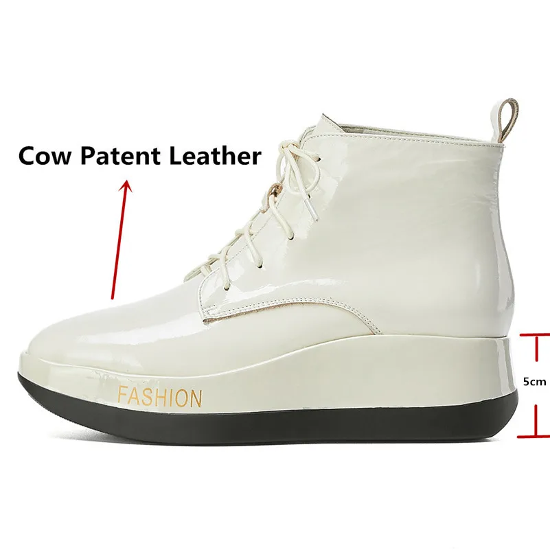FEDONAS Genuine Cow Patent Leather Women Ankle Boots Casual Shoes Woman High Heeled Short Riding Boots Warm Autumn Winter Shoes