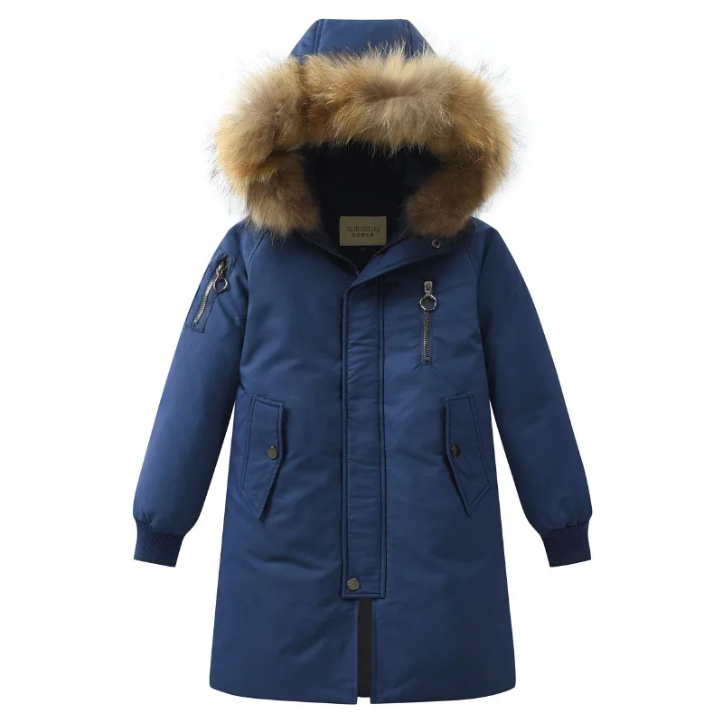 Dollplus/пальто для мальчиков зимняя детская куртка-пуховик длинное плотное зимнее пальто для мальчиков детские куртки на утином пуху для мальчиков, верхняя одежда с меховым воротником