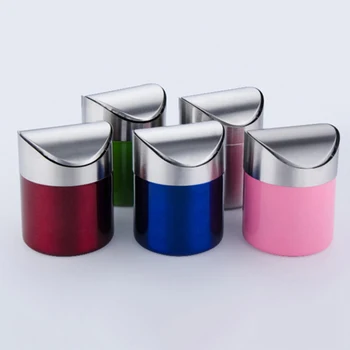 

Desktop Stainless Steel Trash Bin Home Office Waste Bin Mini Car Rubbish Bin Detachable Rolling Cover Dust Garbage Bin