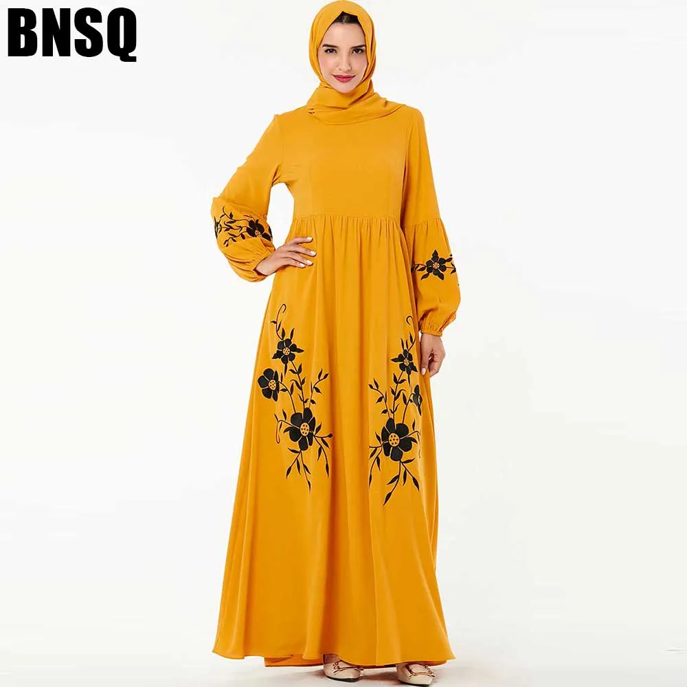 BNSQ мусульманское платье кафтан абайя одежда Jilbab вышивка Макси индейка