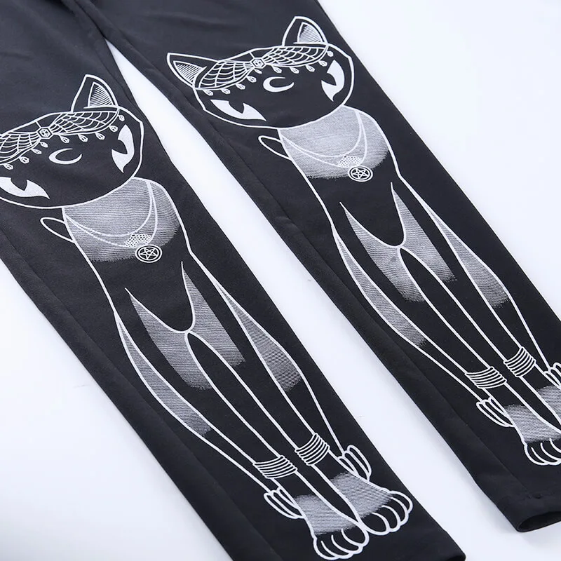 Gothic Sport Gym Leggings Women High Elastic Fitness Plus Size Ladies High Waist Legging Skinny Punk Print Cat Autumn Boot Pants