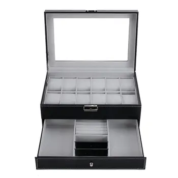 

Hot 20 Grids Slots Double Layers Watch Box PU Leather Jewelry Display Storage Case Watches Container Organizer Box