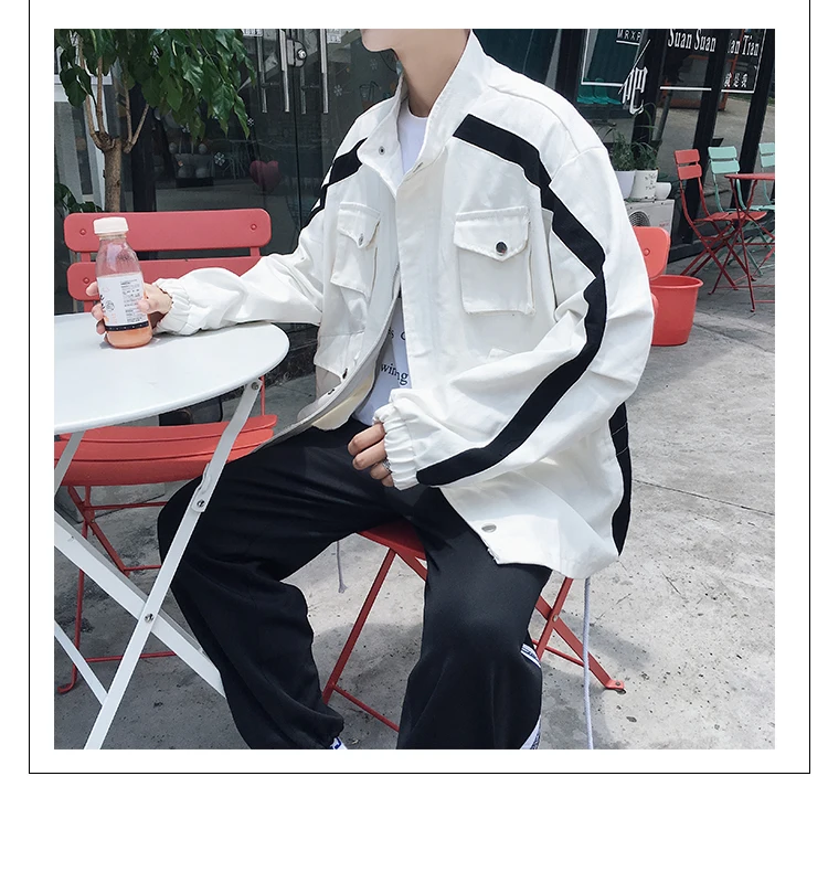Autumn New Tooling Denim Jacket Men Fashion Collision Color Multi-pocket Denim Jacket Man Streetwear Hip-hop Loose Bomber Jacket