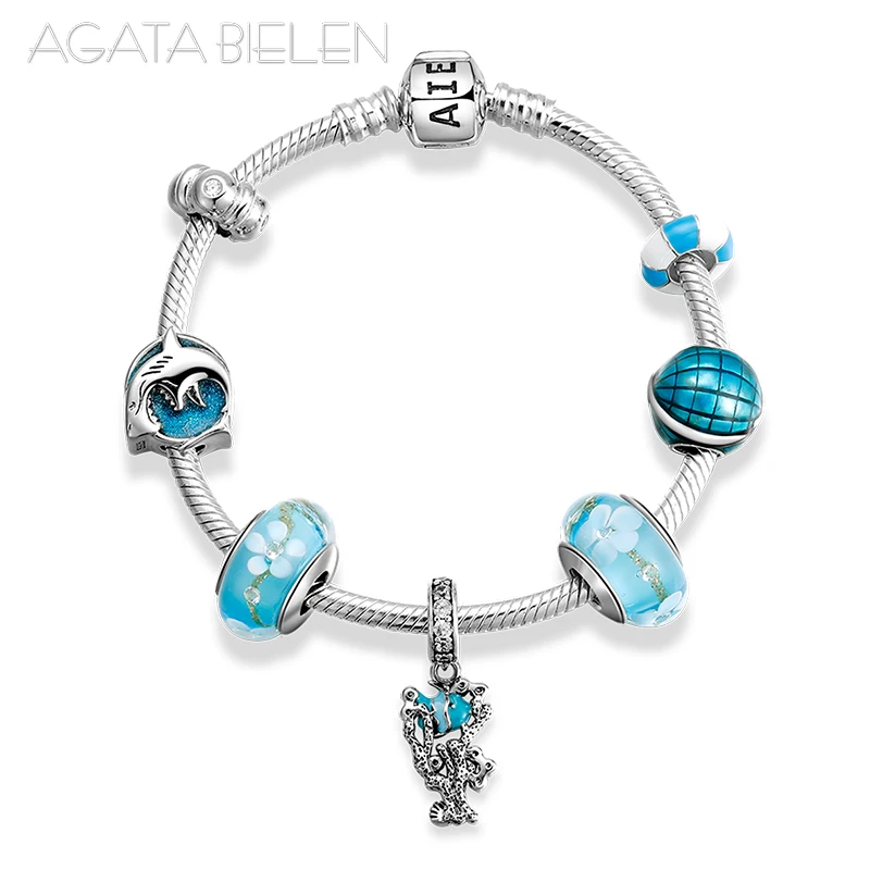 925 стерлингового серебра океан мир готовой продукции браслеты со стеклянными бусинами браслеты для женщин модные ювелирные изделия