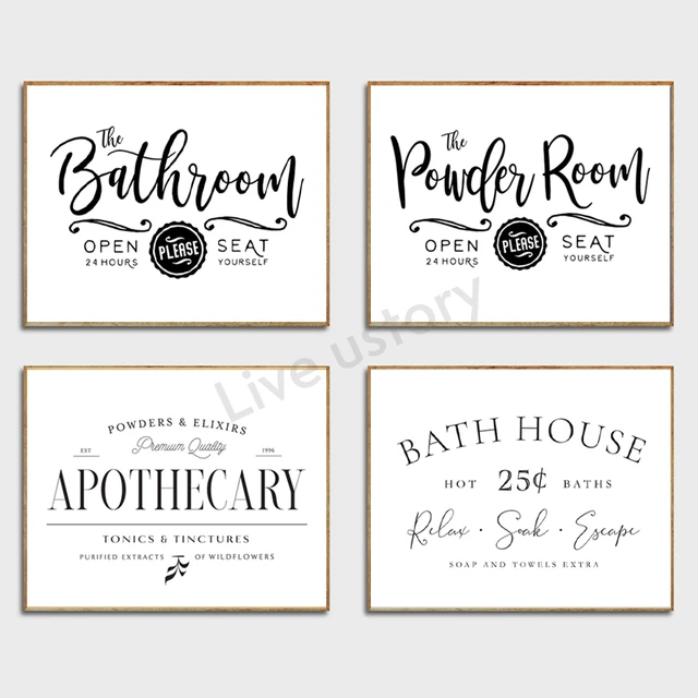  4 Pieces Bathroom Wall Decor Farmhouse Bathroom Decor Hanging  Wooden Sign Bathroom Wall Art Bathroom Pictures Wall Decor Vintage Rustic  Wall Sign Bathroom Quotes 5.9 x 5.9 Inches Unframed (Brown) 