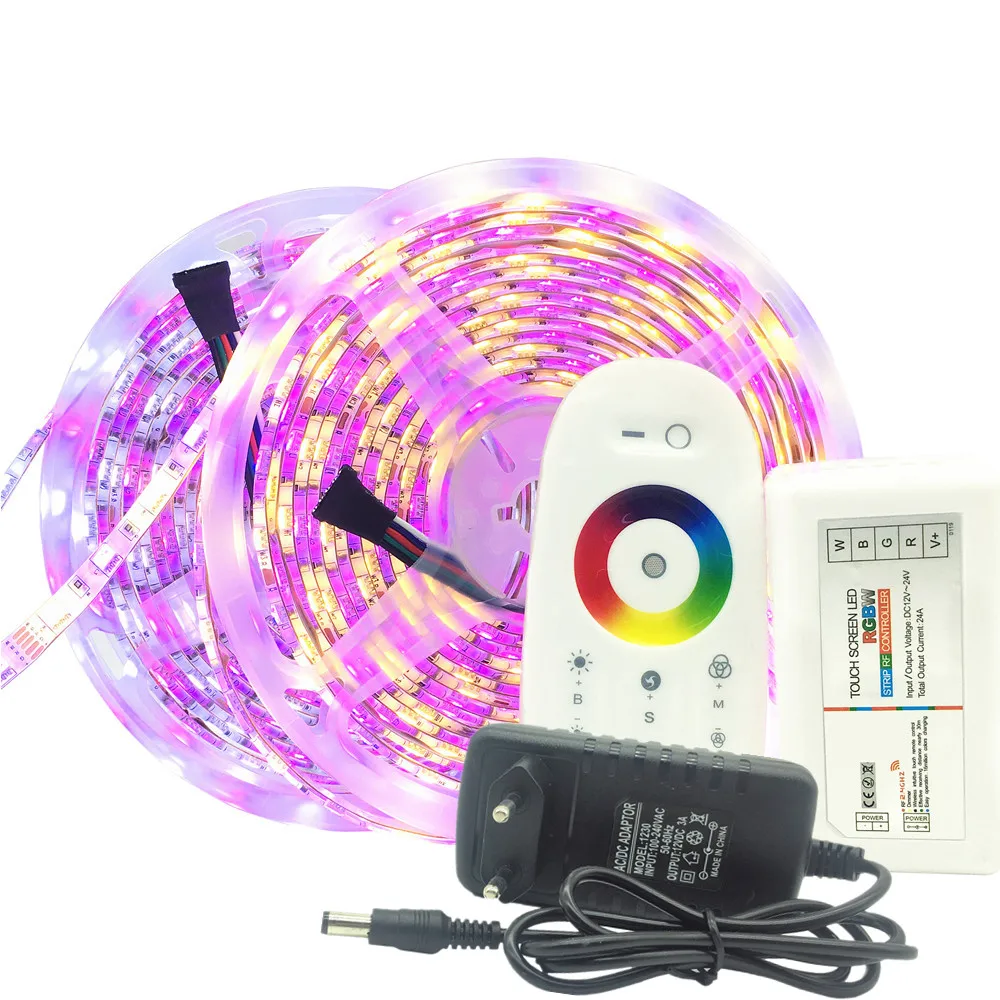 

5M 10M 5050 LED Strip DC12V RGB / RGBW / RGBWW Flexible Tape Light Touch Screen Color LED Strip Set+Remote Control+Power Adapter