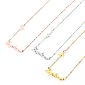 

Custom Necklace Butterfly Pendant Stainless Steel Chain Personalized Name Necklaces Choker Jewelry Necklaces for Women