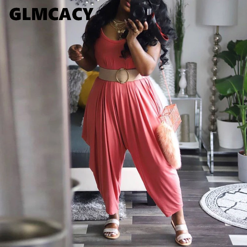 

Plus Size Women Summer Harem Romper Long Pants Jumpsuit Spaghetti Strap Loose Fit Clubwear Sexy Jumpsuit